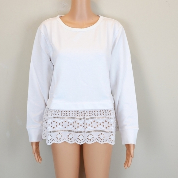 J. Crew White Embellished Boxy Long Sleeve Blouse - Picture 2 of 9